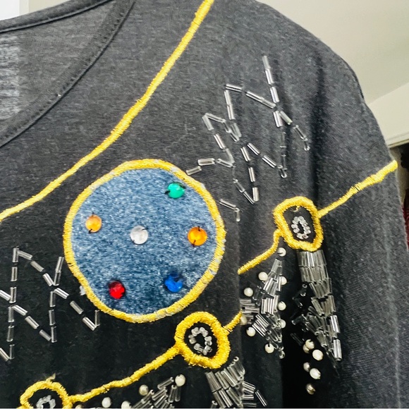 VTG Western Connection Embroidered Top Gray SZ M Beaded Retro Boho Hipster - Picture 8 of 11
